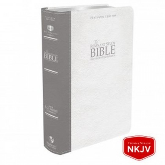 Platinum Remnant Study Bible (NKJV) Thumb Indexed, Top-grain Leather: Grey/White