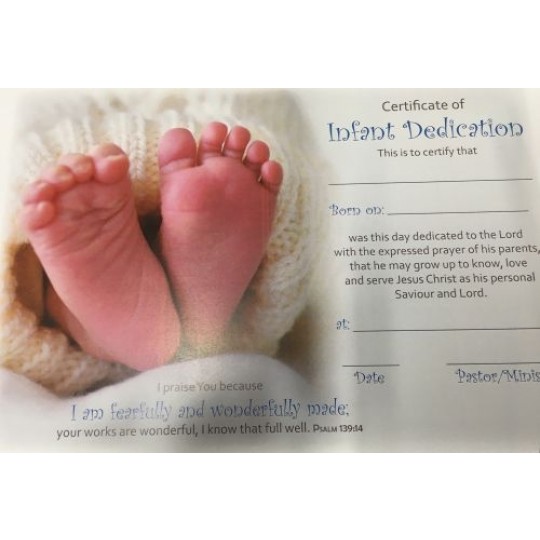 Infant Baby Dedication Certificate - Blue (feet)