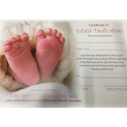 Infant Baby Dedication Certificate - Pink (feet)